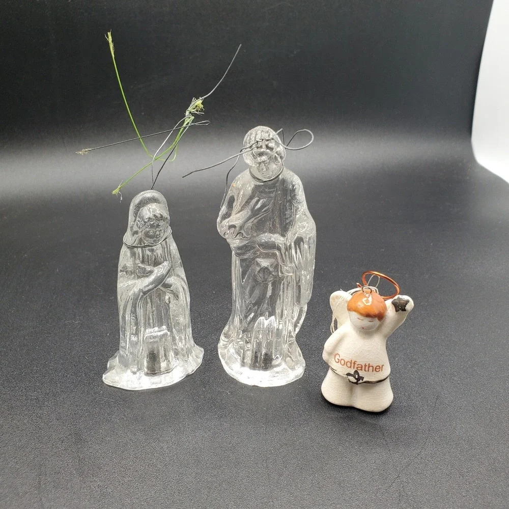 Jesus Mary and Angel Glass and ceramic Vintage Christmas Ornament from estate sa